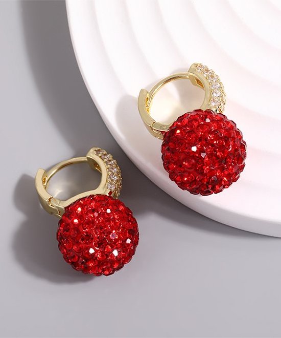 Pavé Red Crystal & Goldtone Ball Huggie Earrings