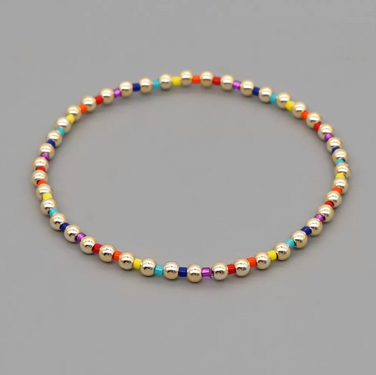 Gold And Rainbow Dainty Beaded Bracelet