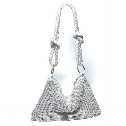 Crystal Mesh Bag In Silver
