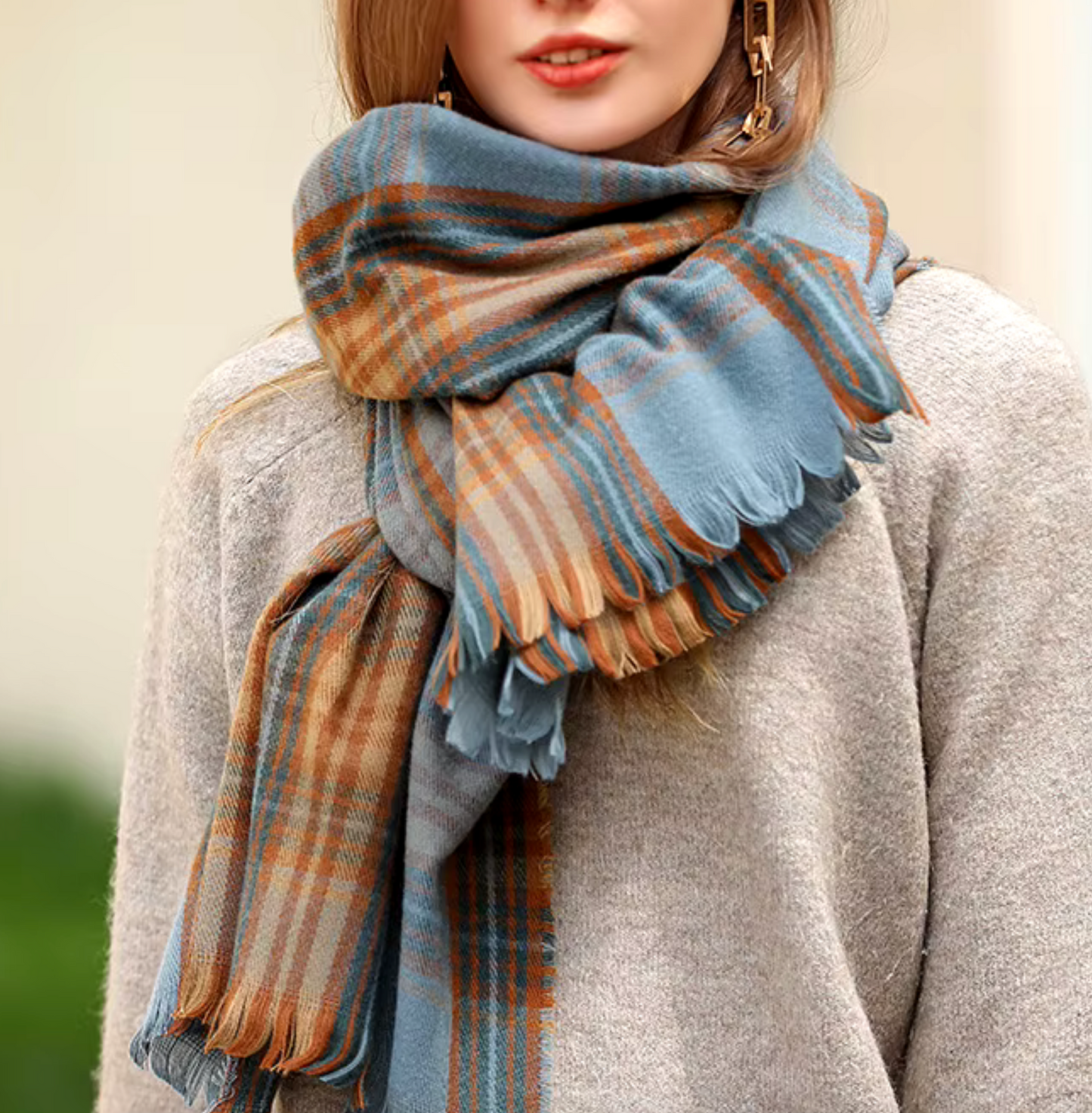 Blue Madras Checkered Winter Scarf