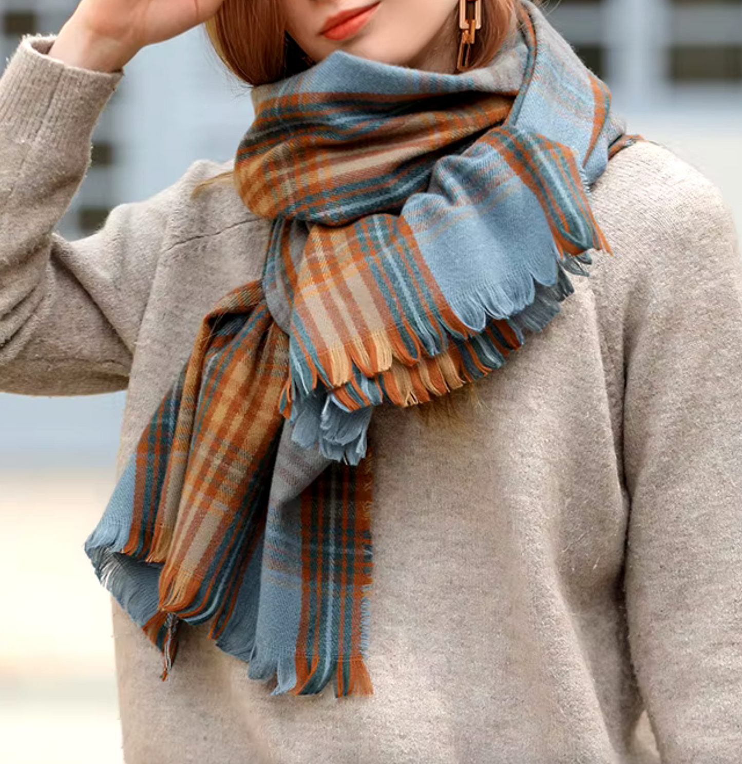 Blue Madras Checkered Winter Scarf