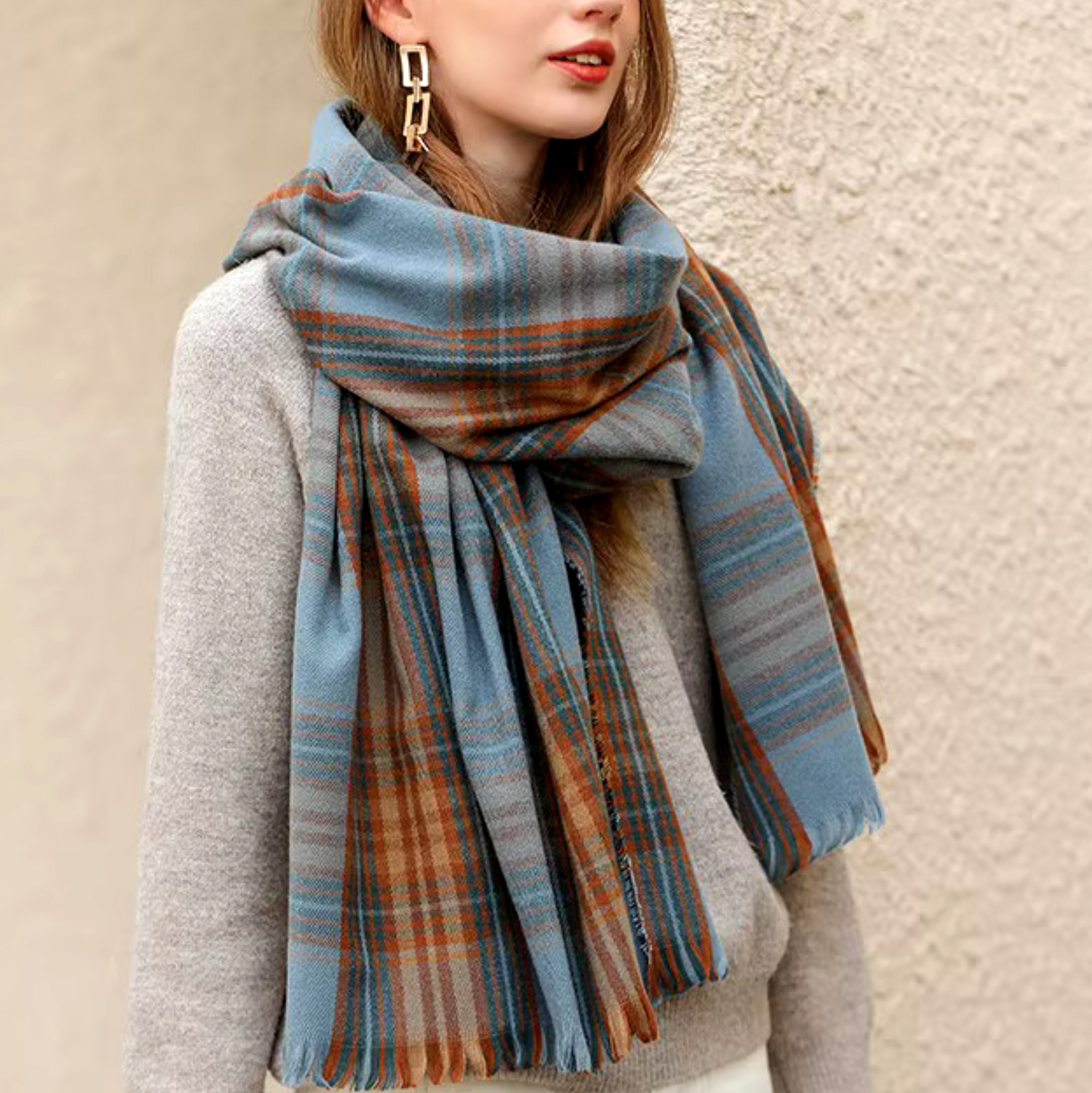 Blue Madras Checkered Winter Scarf