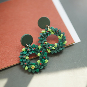 Green Clay Wreath Drop Earrings
