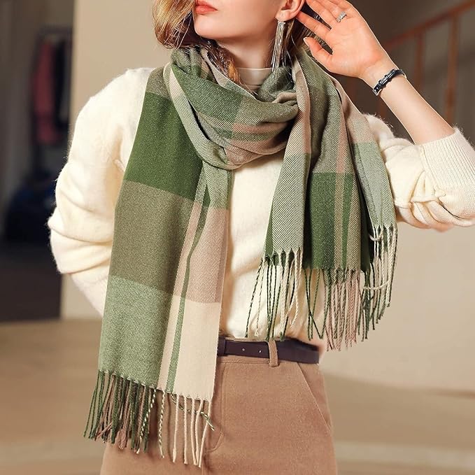 Cozy Plaid Fringe Trimmed Scarf