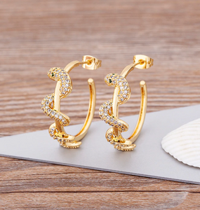 Gold Plated Snake Hoop Earrings With Cubic Zirconia