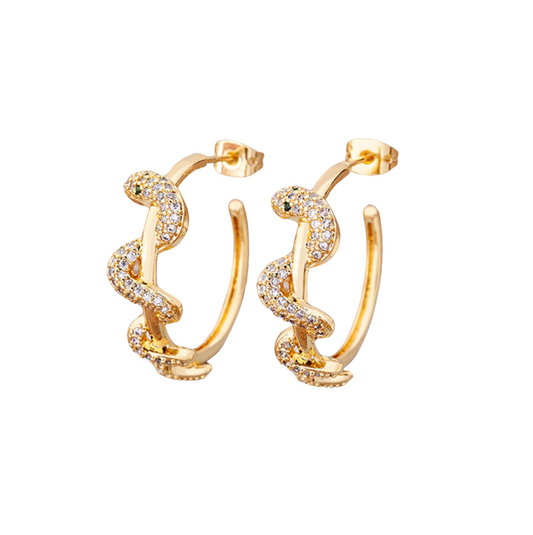 Gold Plated Snake Hoop Earrings With Cubic Zirconia