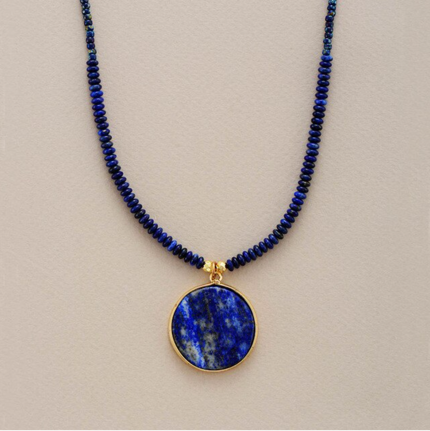 Natural Rondelle Lapis & Natural Sodalite Disc Pendant Necklace