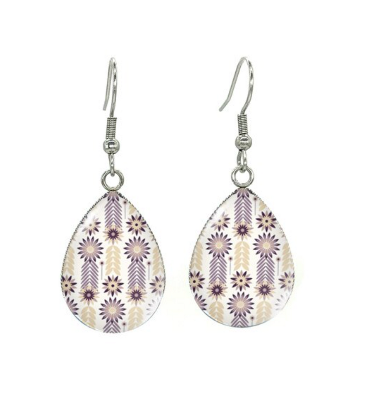 Silvertone Patterned Teardrop Drop Earrings