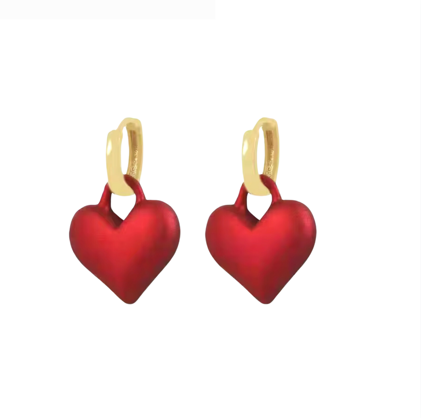 Deep Red And Goldtone Heart Drop Earrings