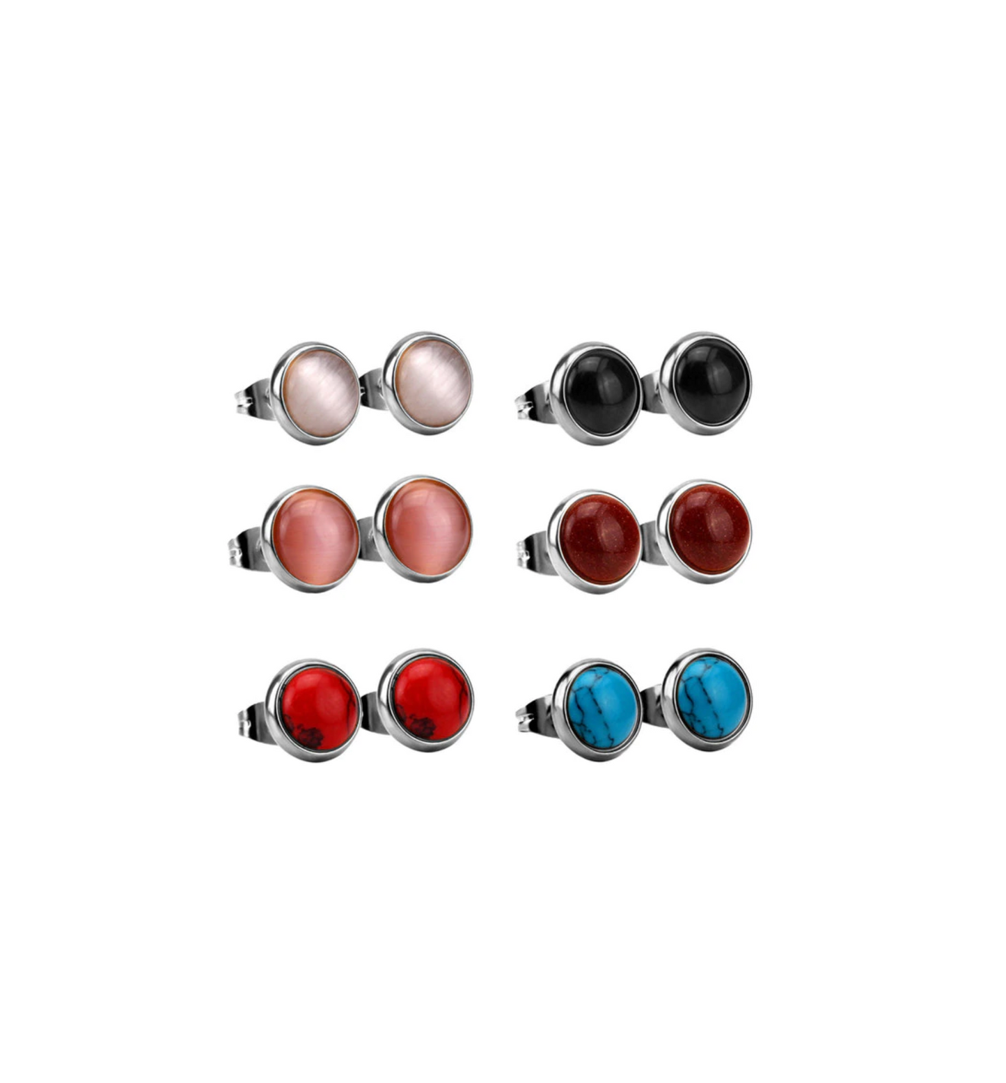 Silvertone & Multi Colored Circular Set Of 6 Stud Earrings