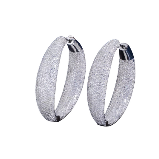 Silvertone Statement CZ Pave Dual Sided Hoop Earrings