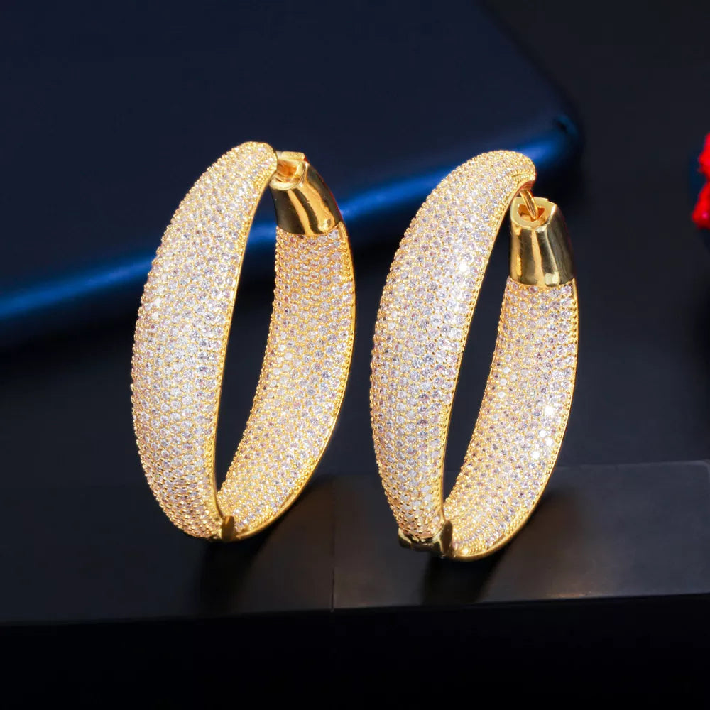 Goldtone & Dual Sided Cz Statement Hoop Earrings