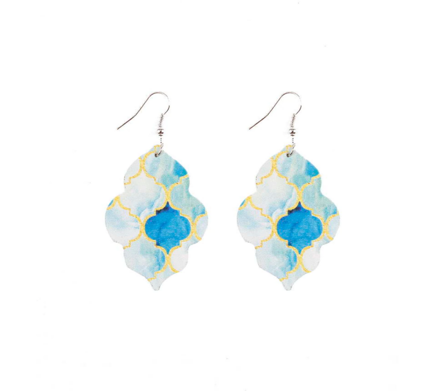 Blue Mix Quatrefoil Medallion Drop Earrings