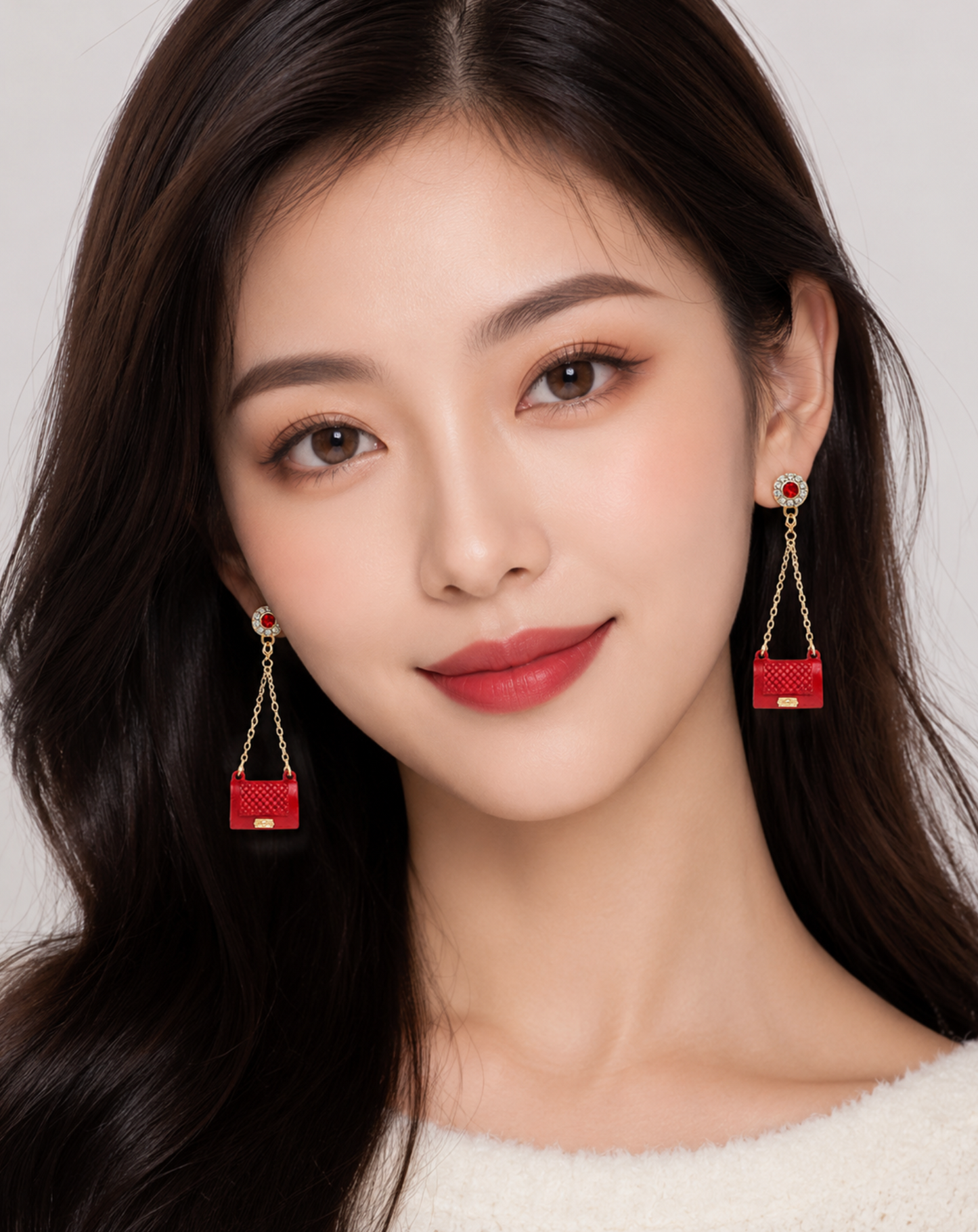 Red & Goldtone Crystal-accent Fashion Clutch Chain Drop Earrings
