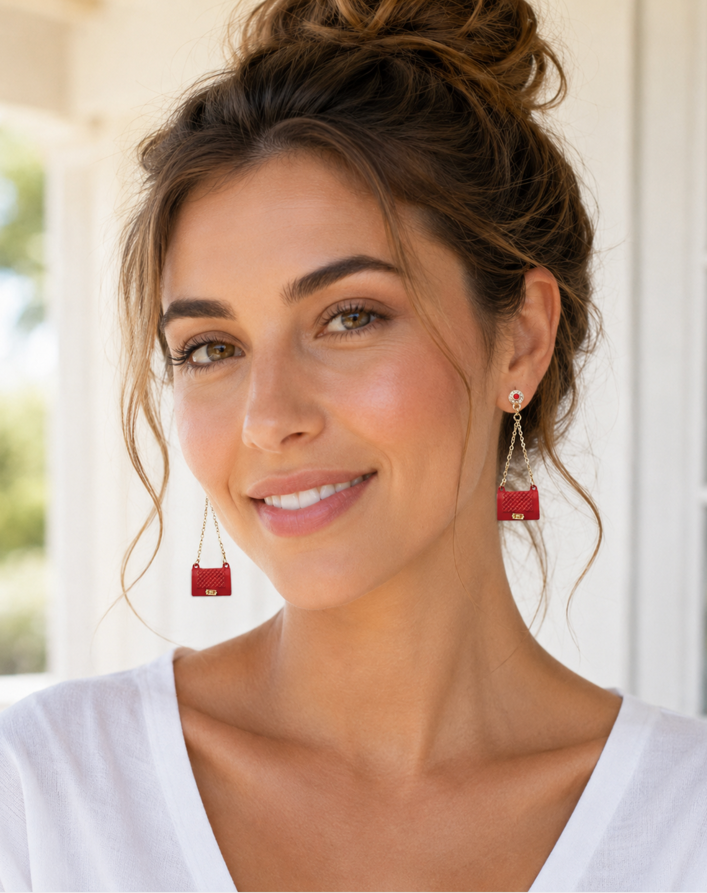 Red & Goldtone Crystal-accent Fashion Clutch Chain Drop Earrings