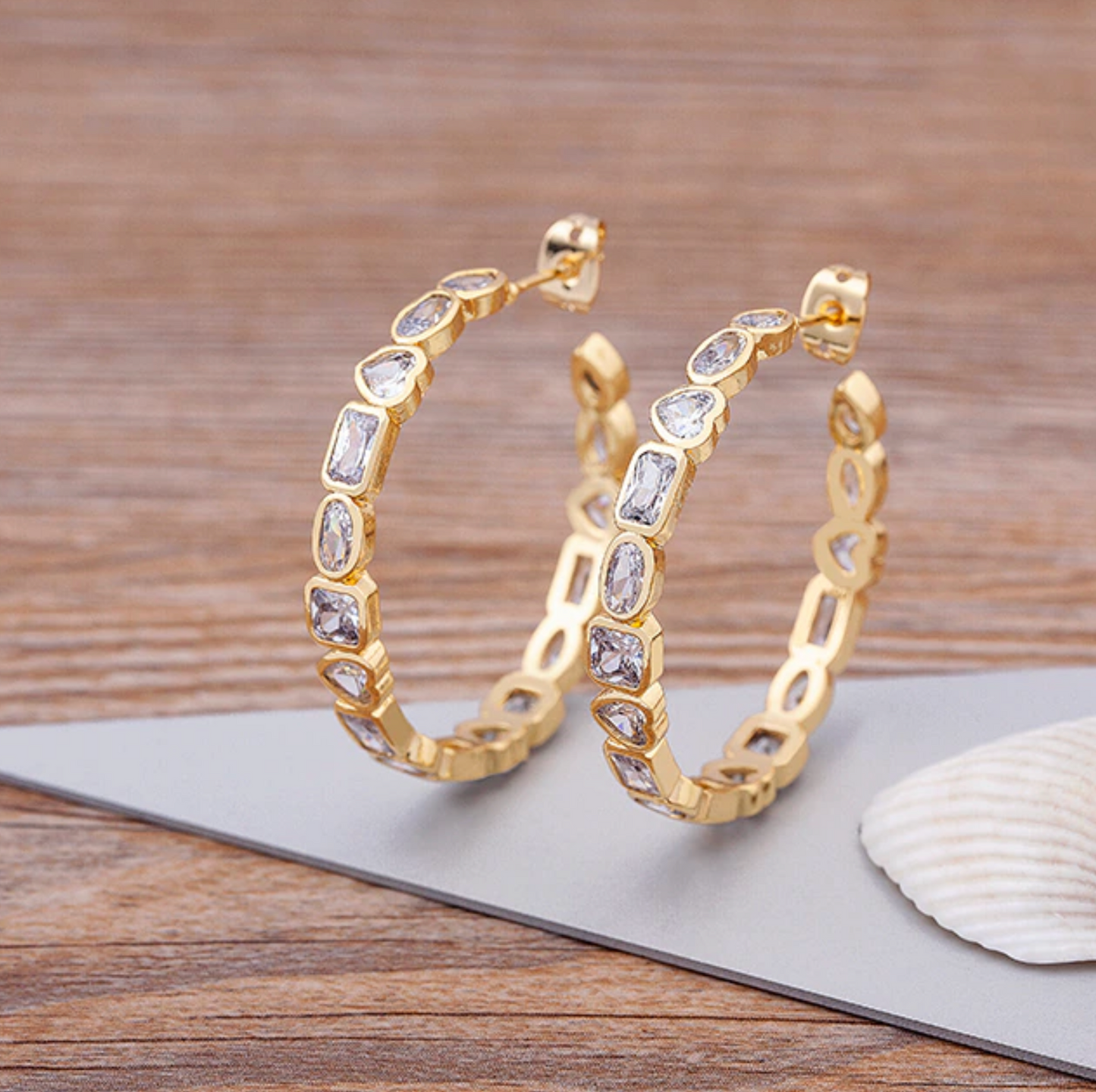 Goldtone & Cubic Zirconia Heart And Geometric Hoop Earrings