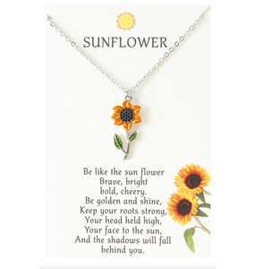 Silvertone Sunflower Necklace On Gift Card