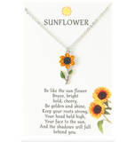 Silvertone Sunflower Necklace On Gift Card
