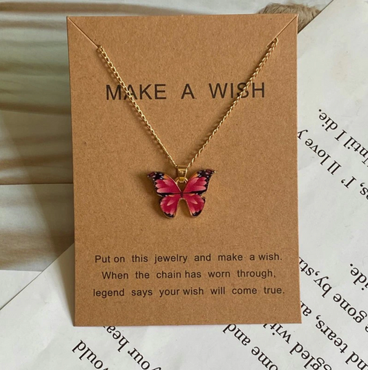 Goldtone Butterfly Pendant Necklace - Make A Wish