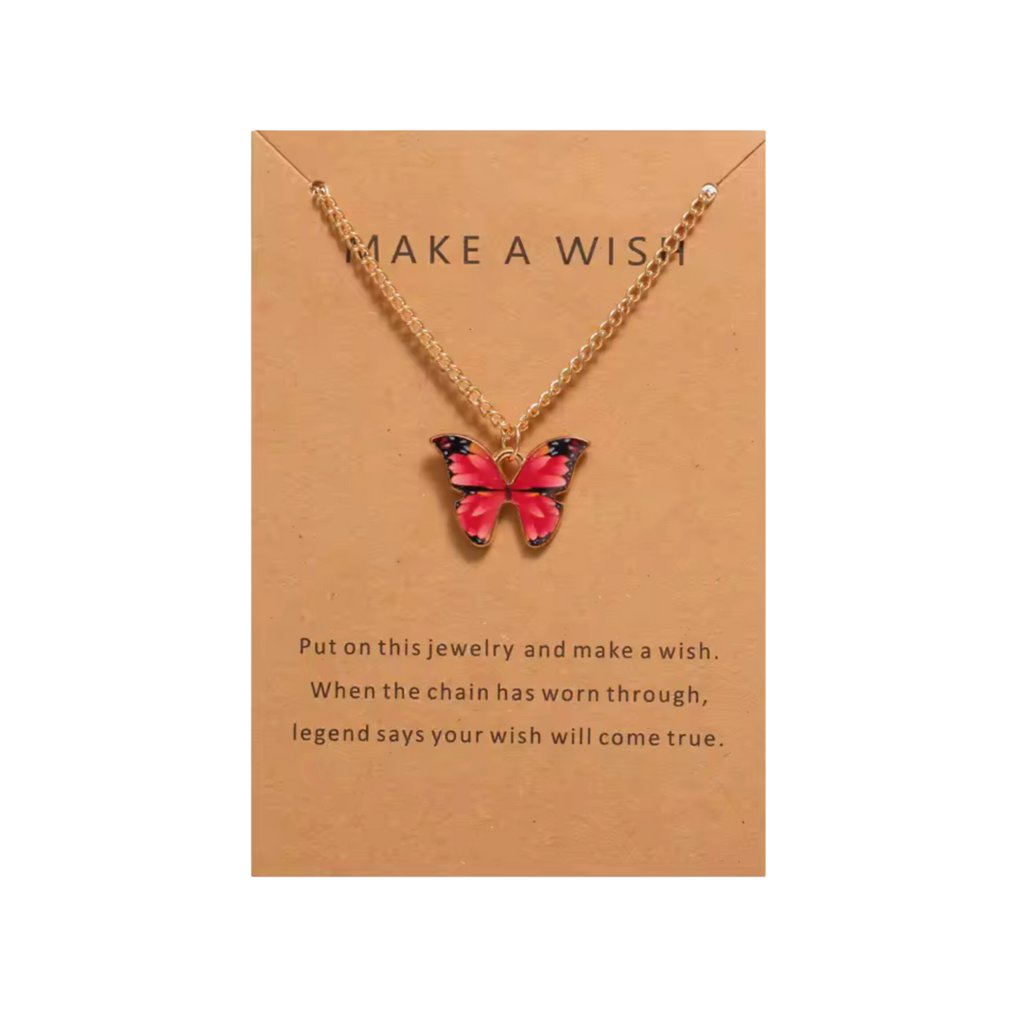 Goldtone Butterfly Pendant Necklace - Make A Wish