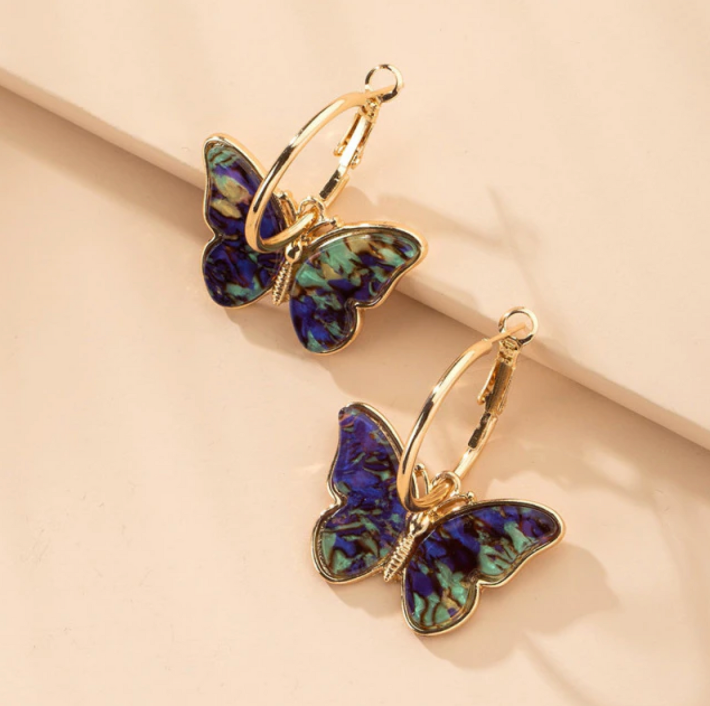 Goldtone Colored Crystal Hooped Butterfly Earrings