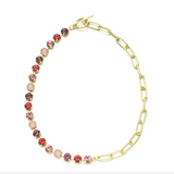 Goldtone Chain Link & Pink Mix Crystal Necklace