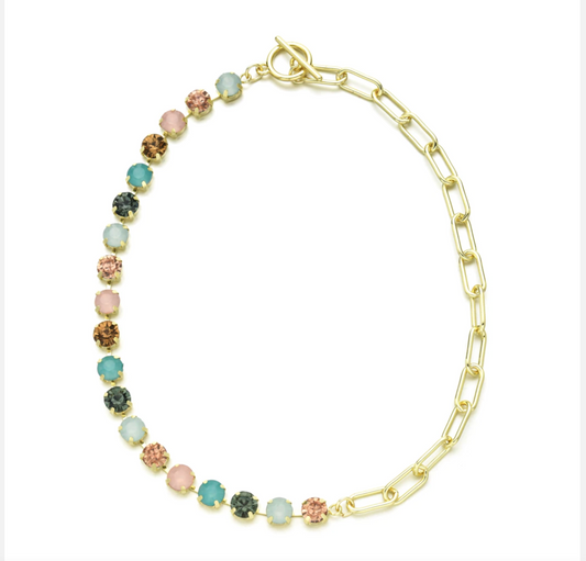 Goldtone Chain Link Colored Crystal Necklace