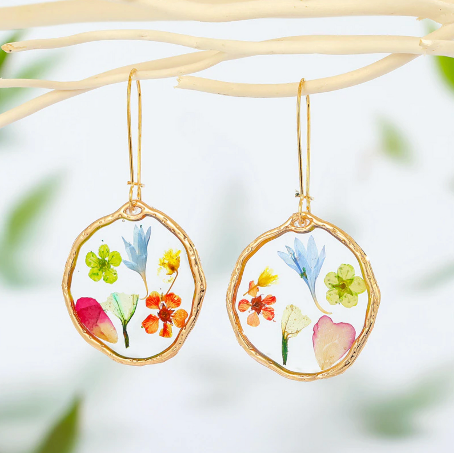 Goldtone Transparent Floral Drop Earrings