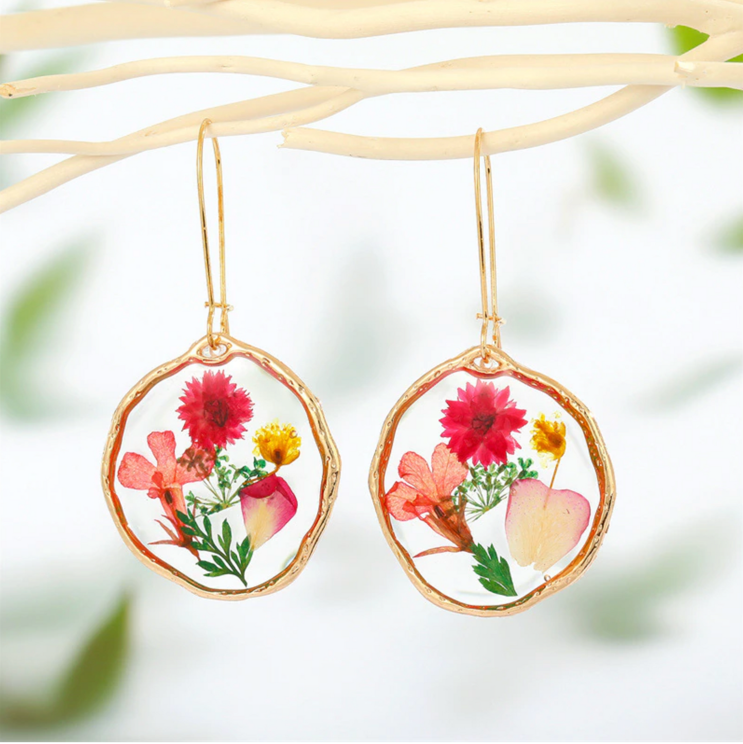 Goldtone Transparent Floral Drop Earrings