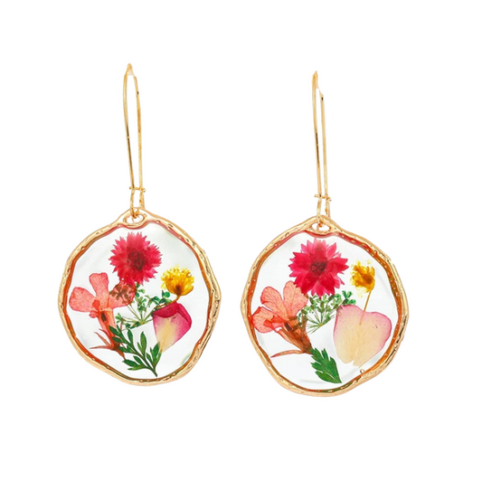 Goldtone Transparent Floral Drop Earrings