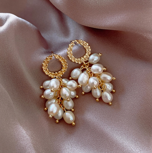 Goldtone Clustered Faux Pearl Drop Earrings