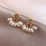 Goldtone Ball Wreath & Faux Pearl Clustered Drop Earrings