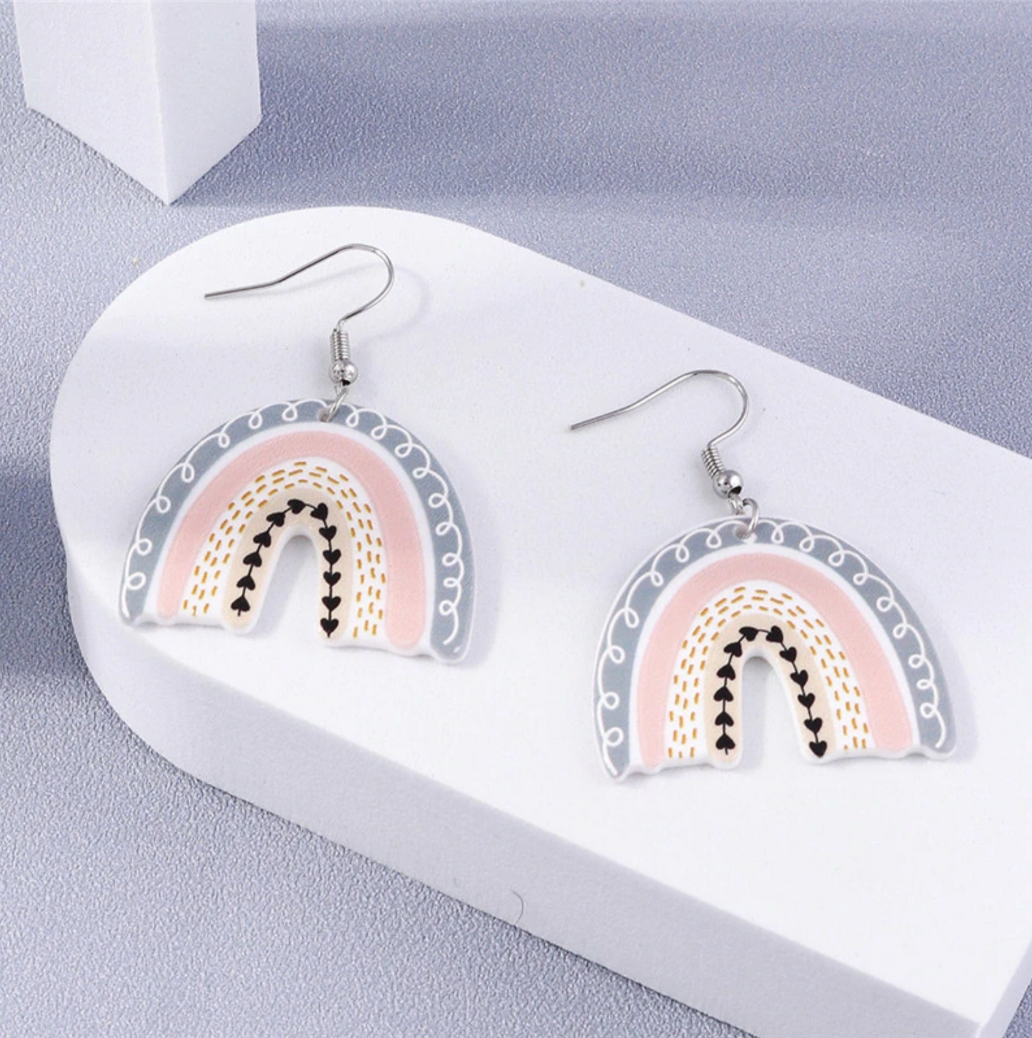 Muted Pink & Blue Rainbow Drop Earrings