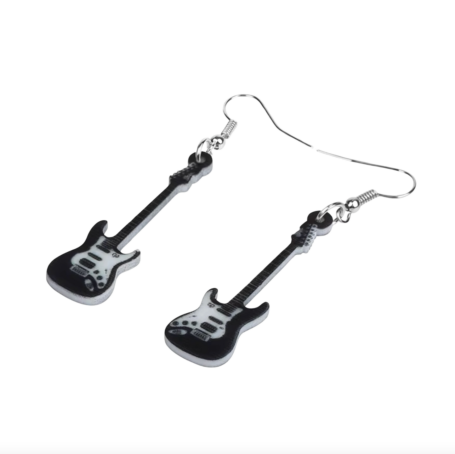 Black White Guitar Drop Earrings