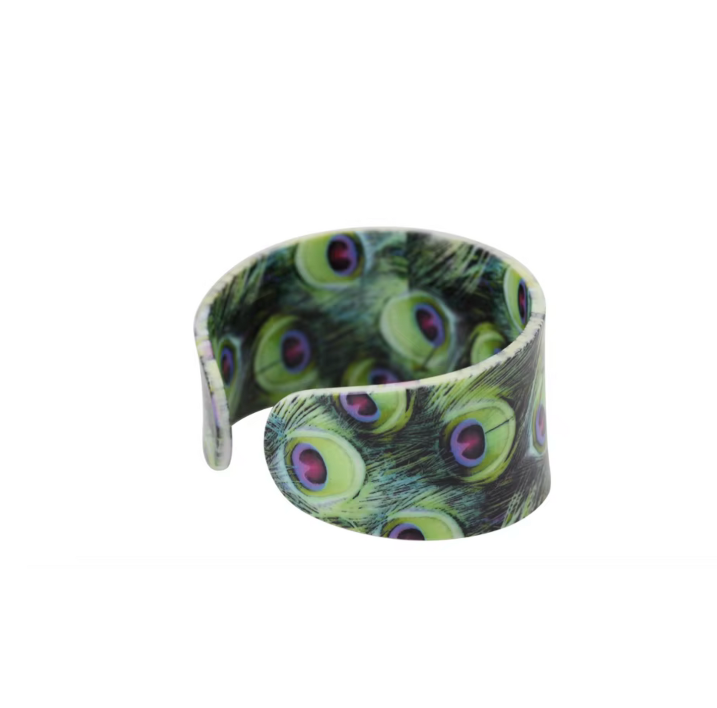 Green Peacock Feather Cuff Bracelet