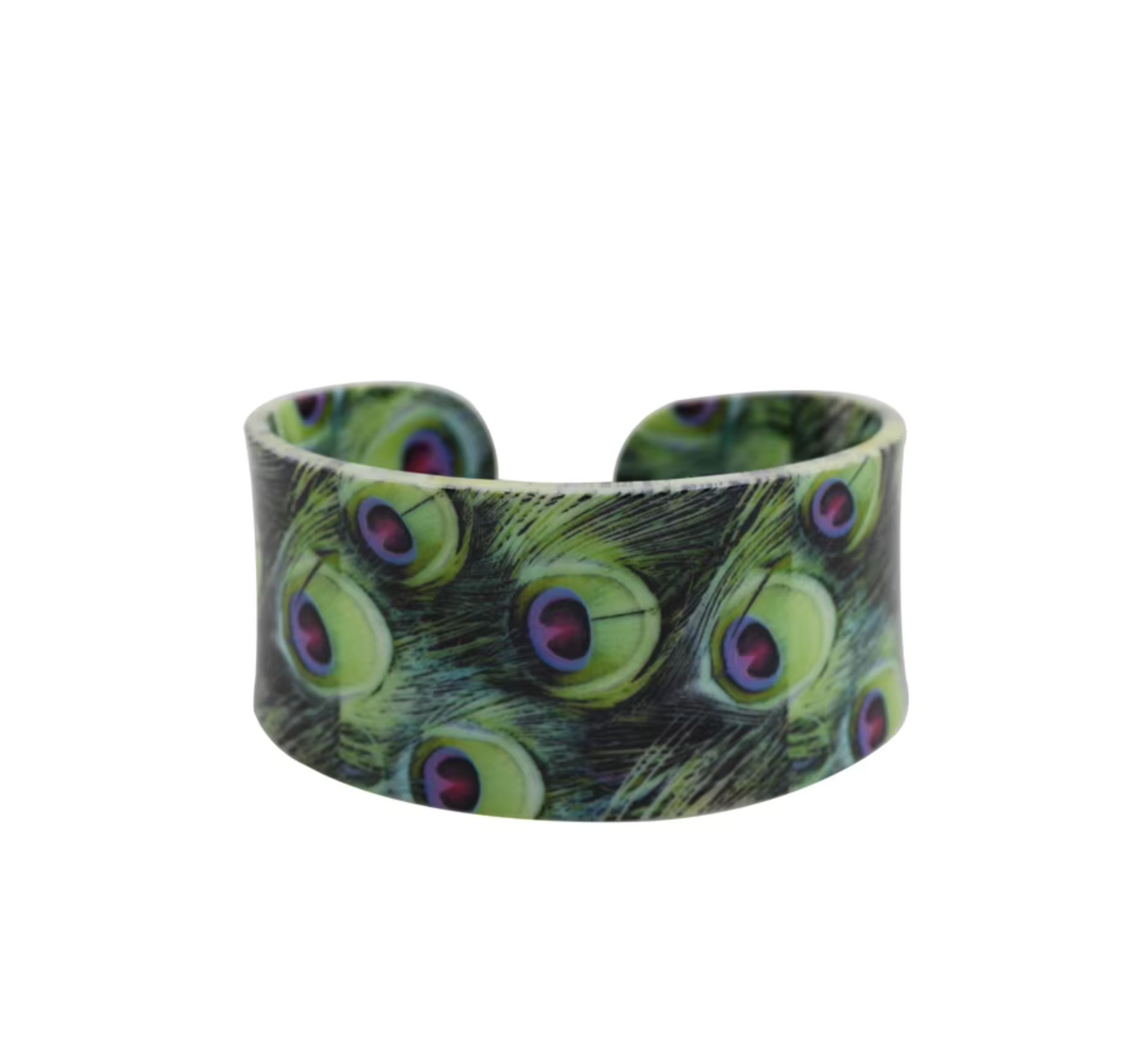 Green Peacock Feather Cuff Bracelet