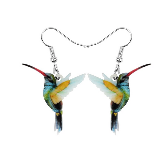 Multi Colored Hummingbird Drop Earrings