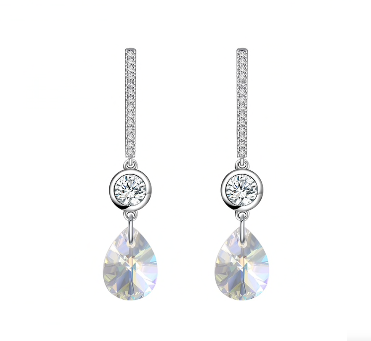 Aurora Borealis Swarovski Crystal Teardrop Drop Earrings