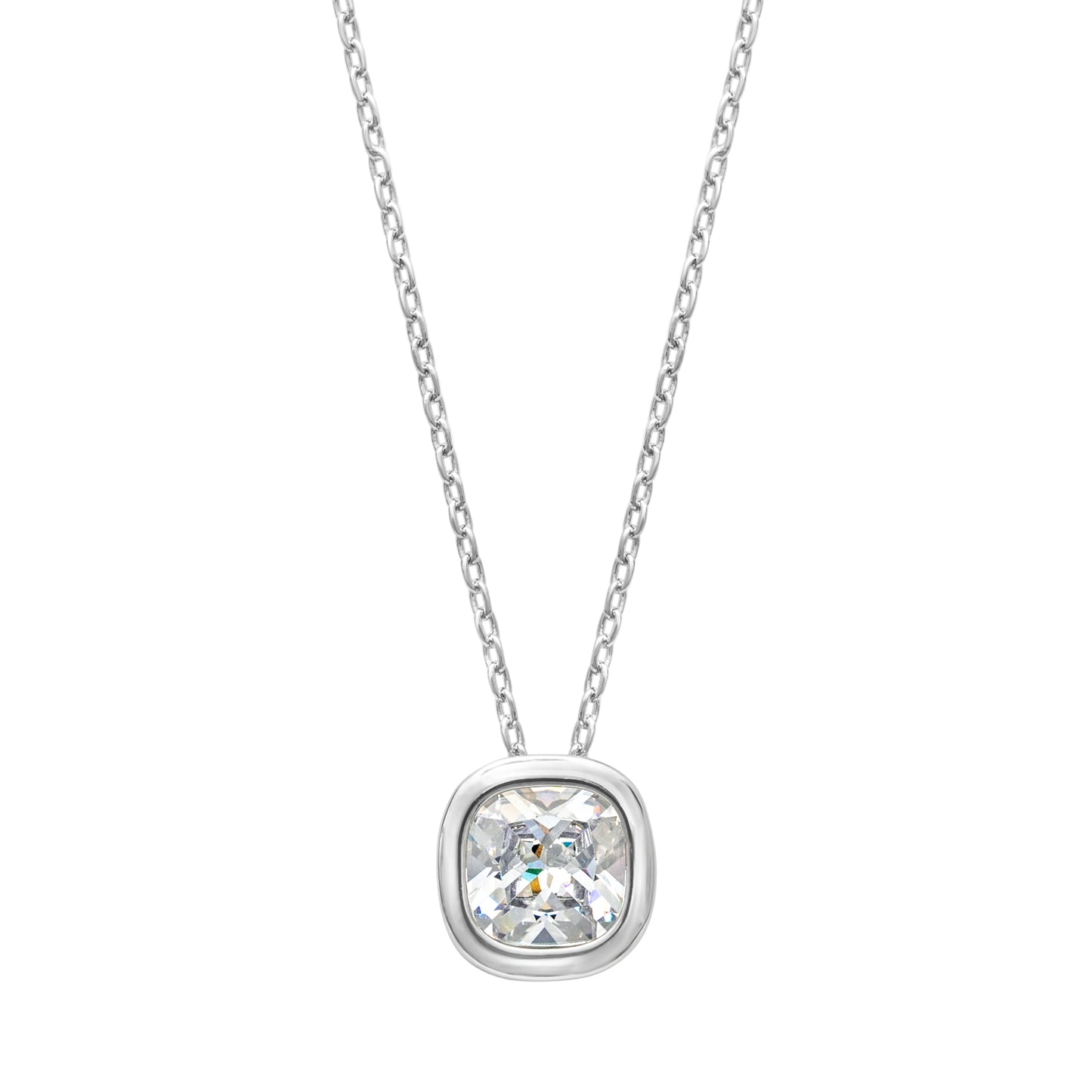 Silvertone Pendant Necklace With Swarovski Crystals On Card