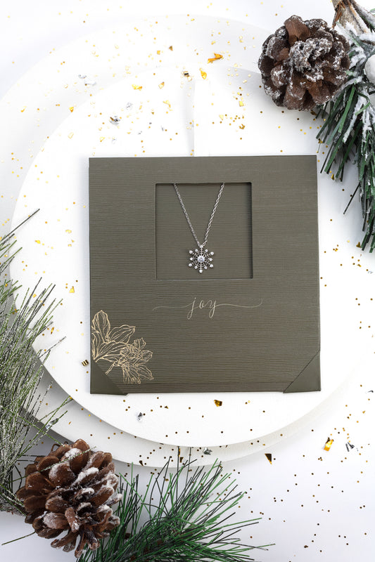 Silvertone Ornate Snowflake Pendant Necklace With Swarovski Crystals On Card