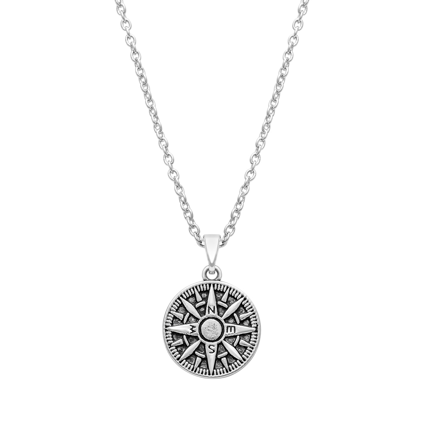 Compass necklace with rhodium plated stainless steel, meaningful design, gift-ready by callura
