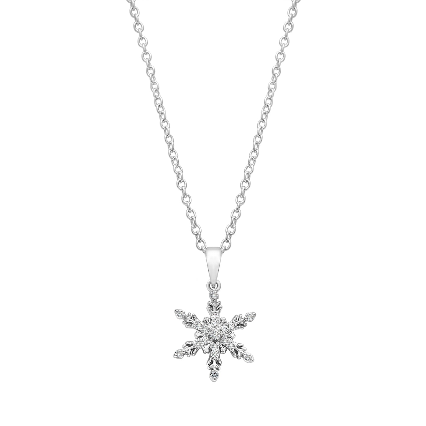 Classic snowflake necklace with rhodium plated stainless steel, winter-inspired design, gift-ready by callura