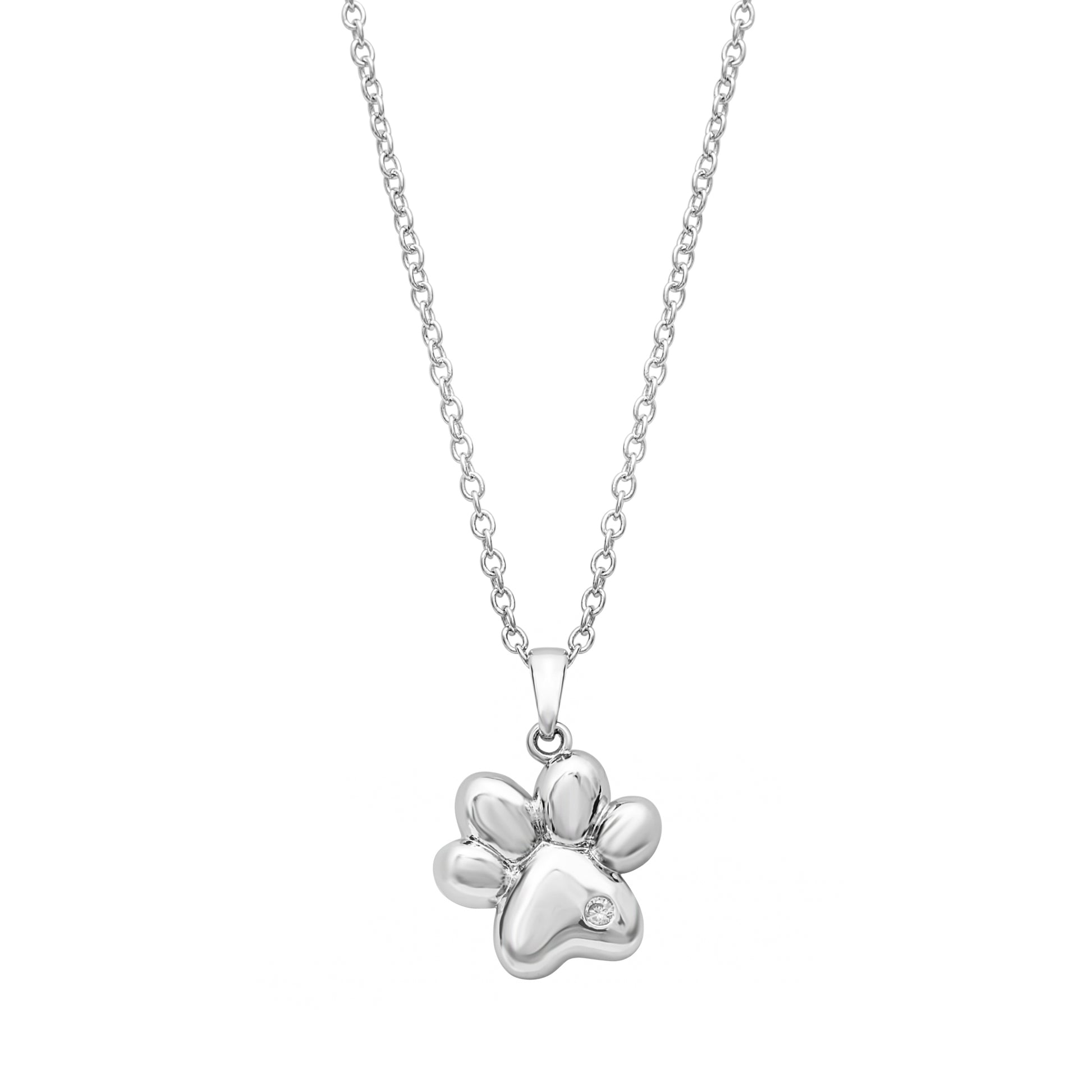 Paw print necklace with sparkling CZ pendant, stainless steel chain, gift-ready design by callura