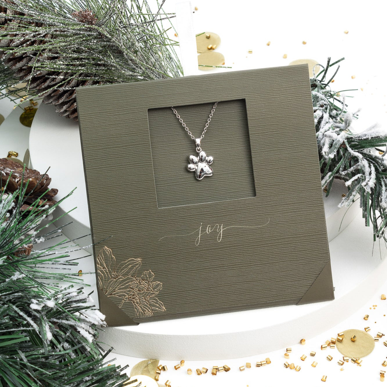 Paw print necklace with sparkling CZ pendant, stainless steel chain, gift-ready design by callura