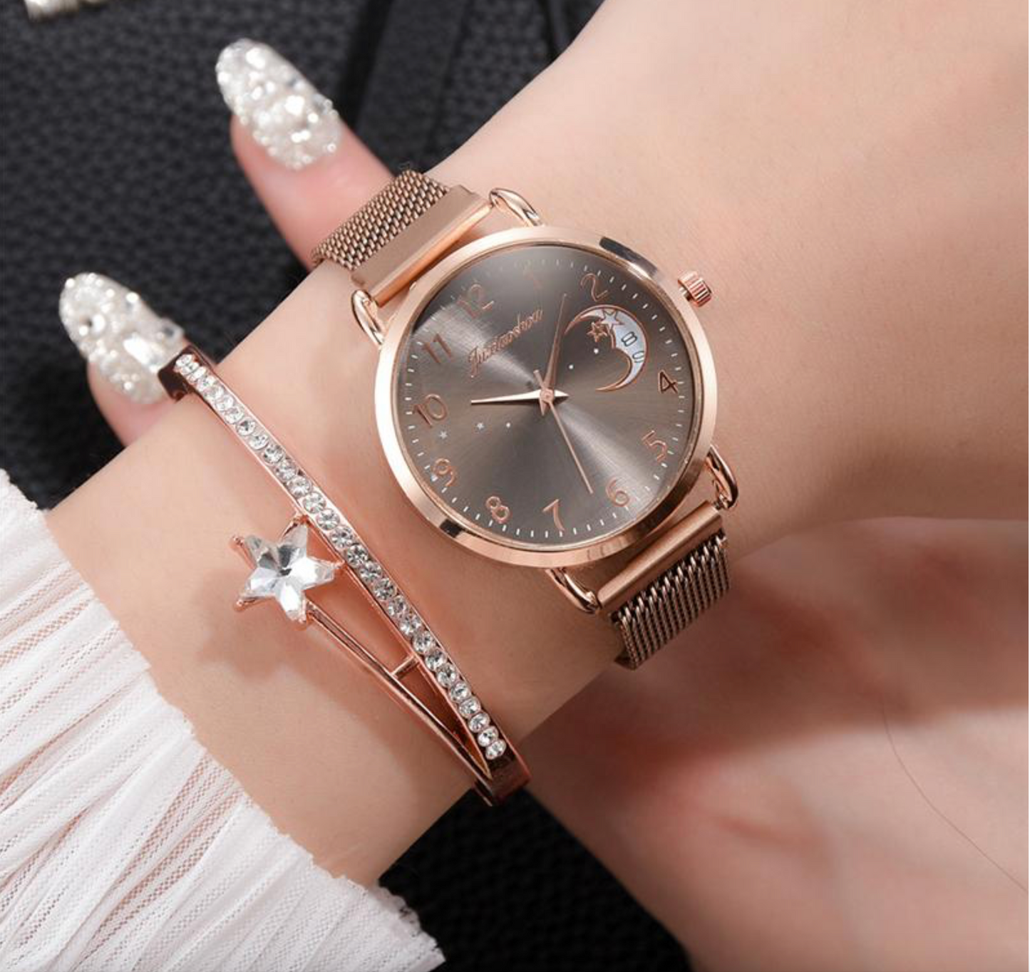 Rose Goldtone Watch And Celestial Bracelet