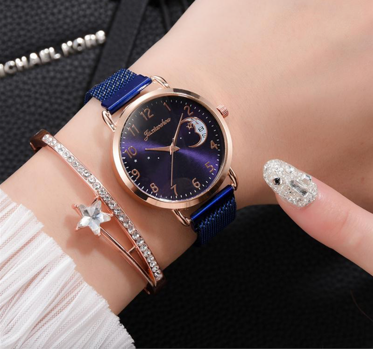 Rose Goldtone Watch And Celestial Bracelet