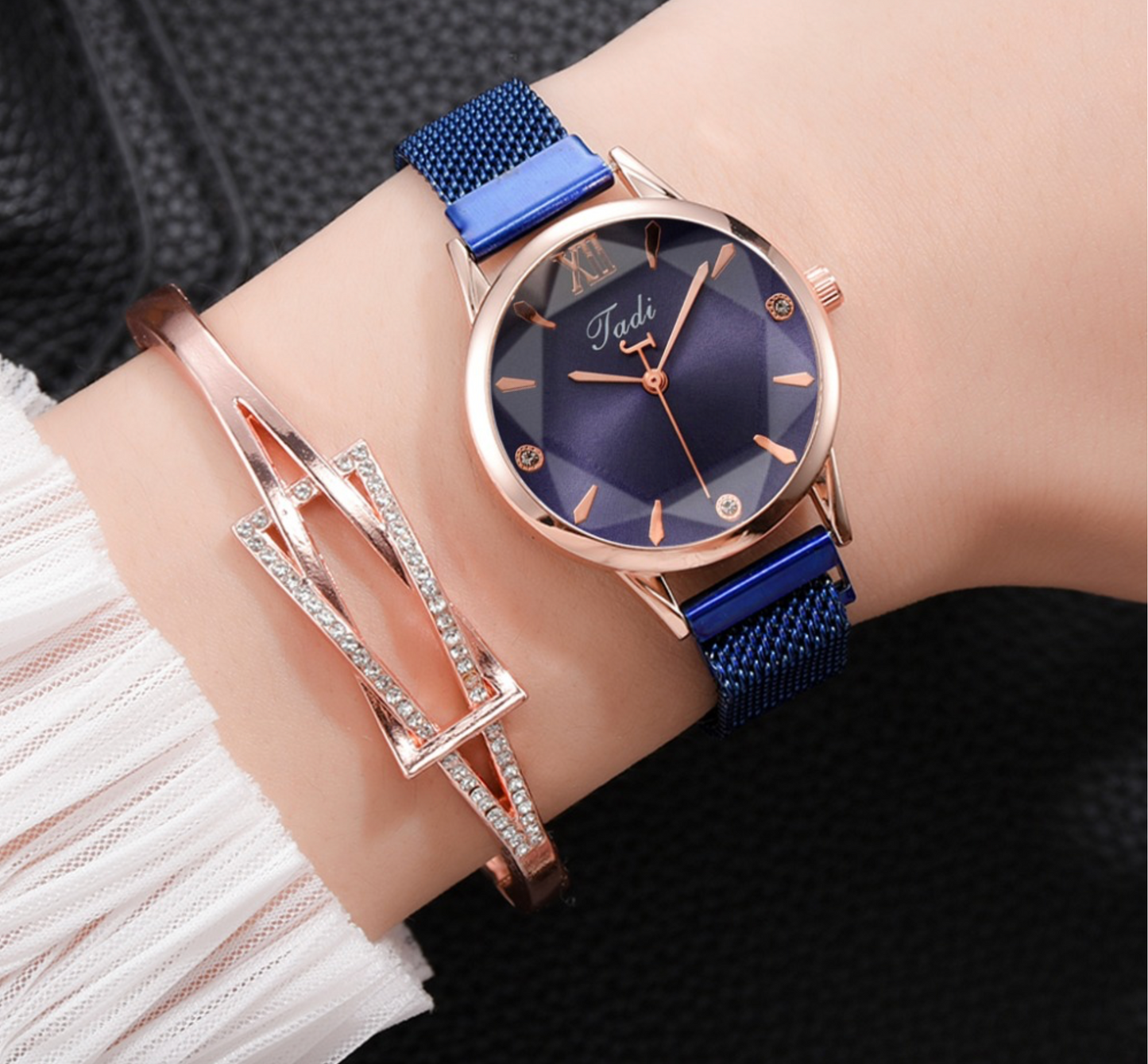 Rose Goldtone Two-tone Watch Geometric Bangle