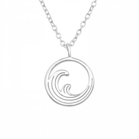 Sterling Silver Wave Pendant Necklace - Ag Sterling