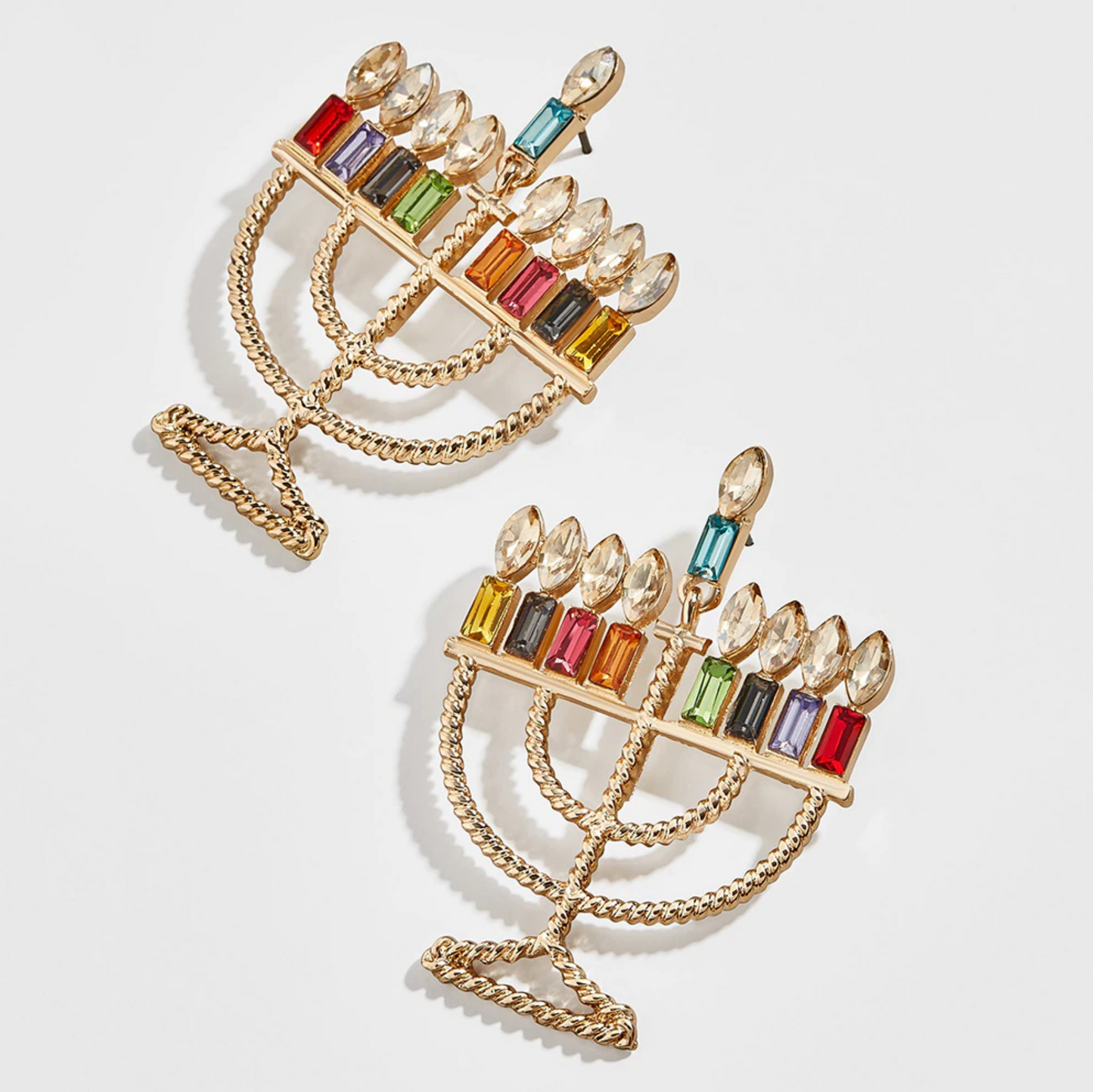 Goldtone & Multi Colored Crystal Menorah Drop Earrings