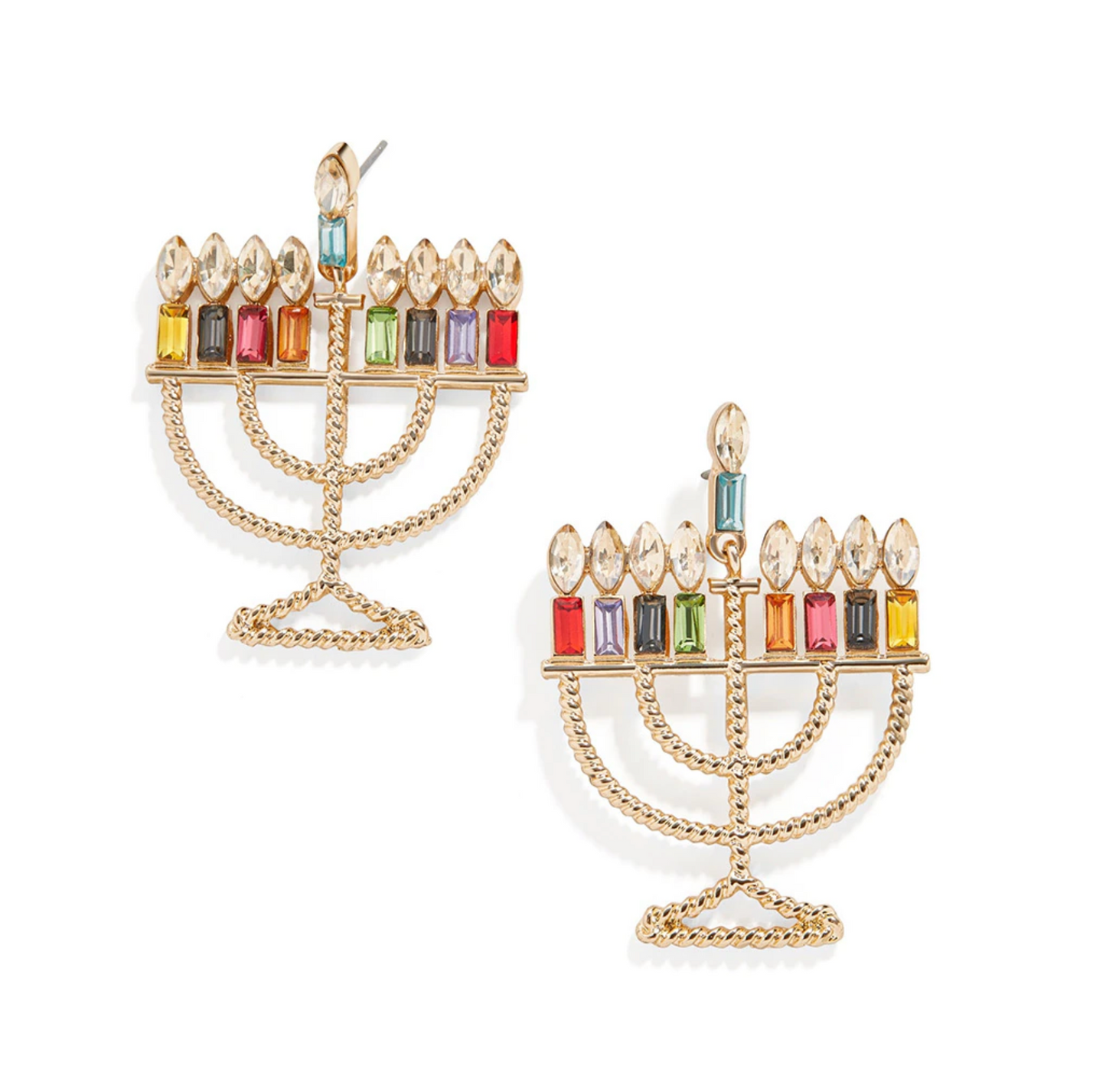 Goldtone & Multi Colored Crystal Menorah Drop Earrings